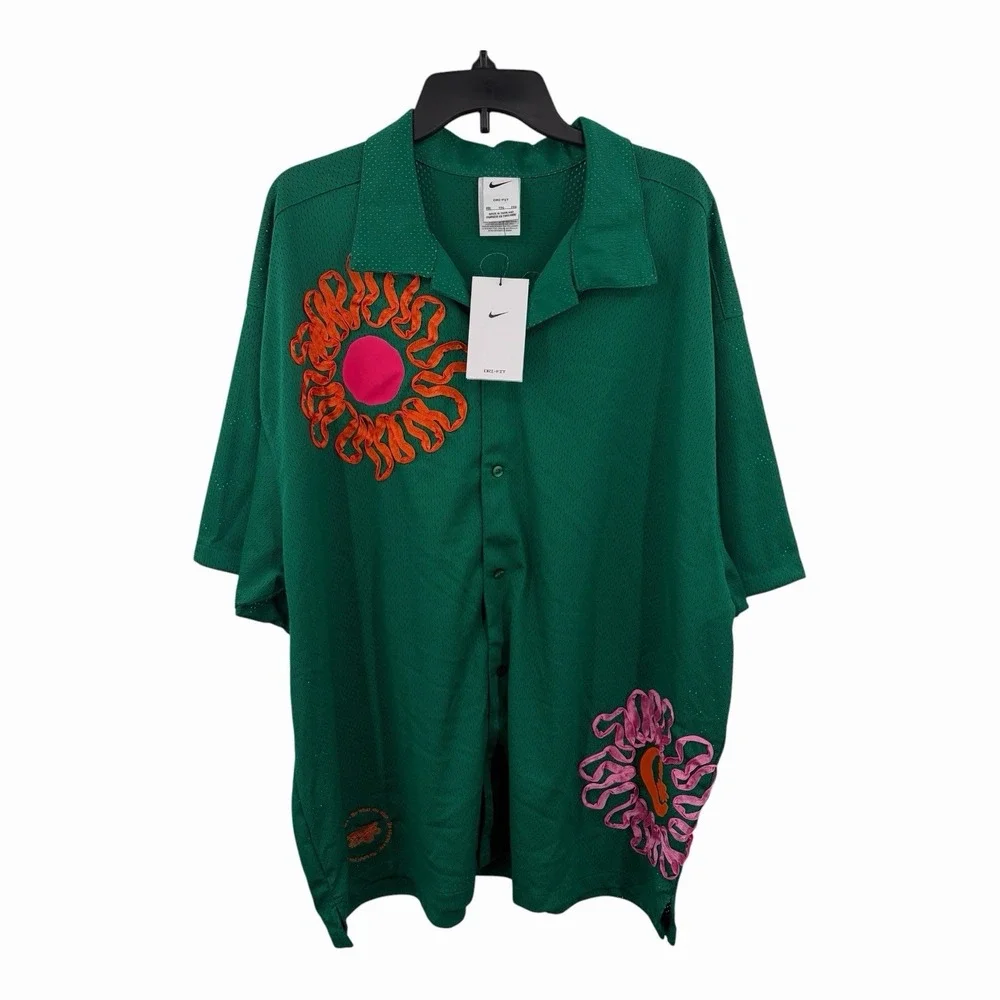Nike Men's 2XL Sportswear Uphoria Project Mesh Floral Green Shirt DV9676-365 NWT